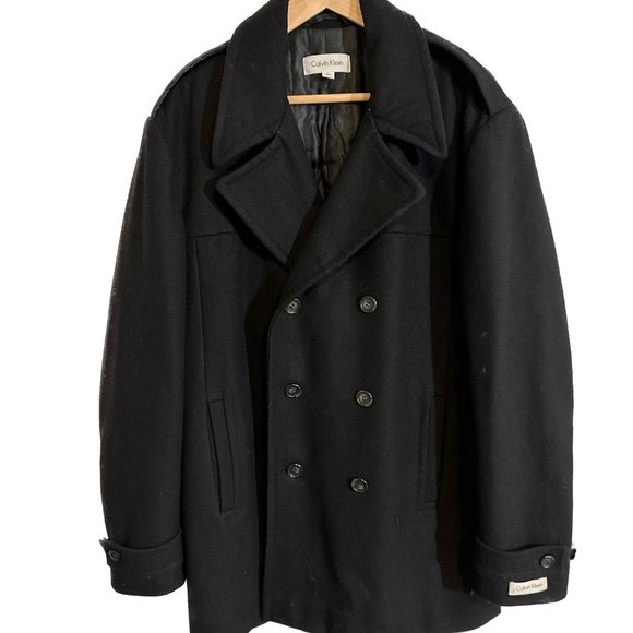 Men's CALVIN KLEINWool BlendPeacoatBlackSize - L